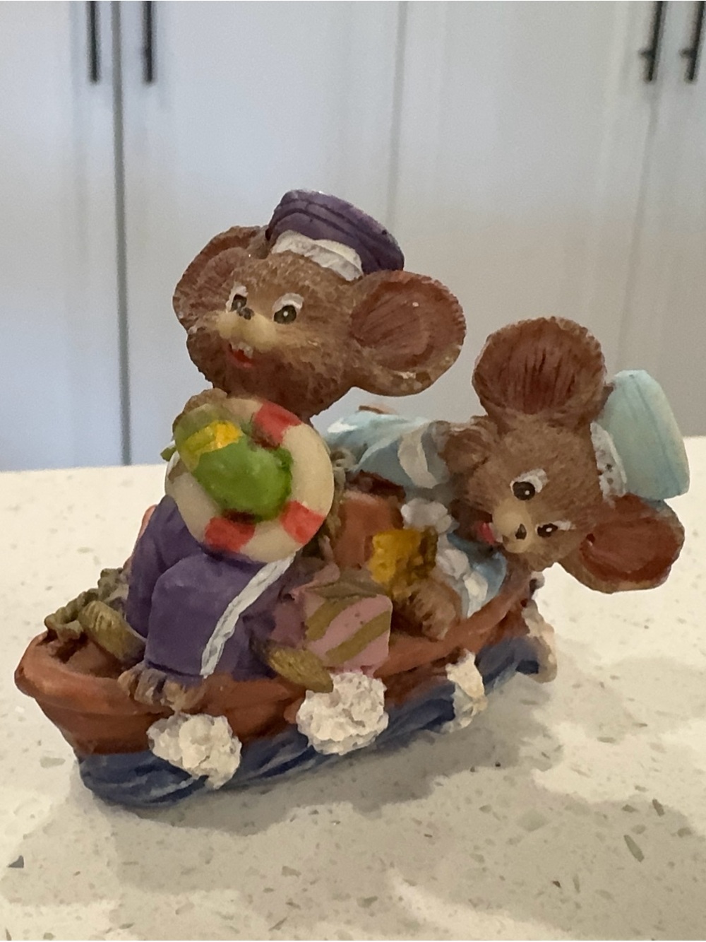 Source Unknown Purple & Blue Mouse Sailboat Figurine